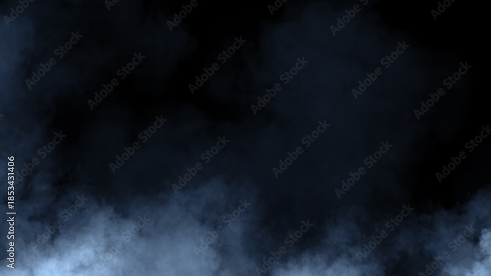 Fototapeta premium Abstract blue misty fog on isolated black background. Smoke stage studio. Texture overlays. The concept of aromatherapy.