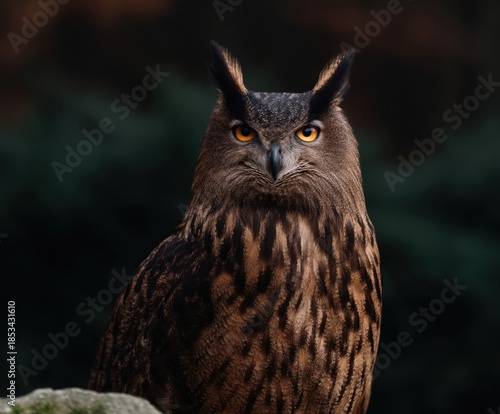 Wallpaper Mural Perched bird prey fall season birding seasonal tree branch owl wildlife animal nature forest autumn leaf brown leaves foliage colorful watching alert eye head beak feather natural light outdoors Torontodigital.ca