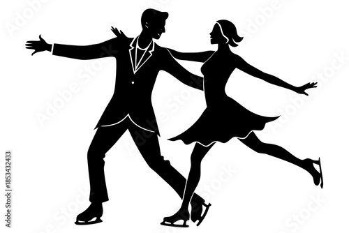 Couple ice skating silhouette vector illustration isolated on white background