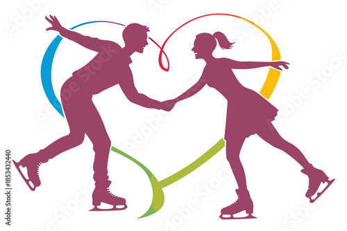 Couple ice skating silhouette vector illustration isolated on white background