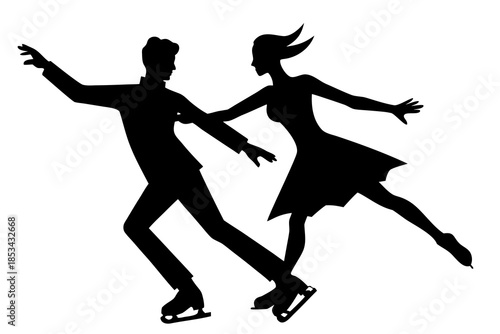 Couple ice skating silhouette vector illustration isolated on white background