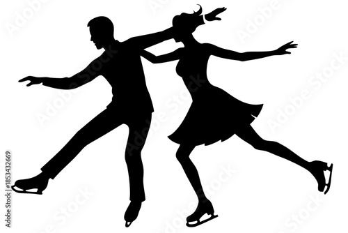 Couple ice skating silhouette vector illustration isolated on white background