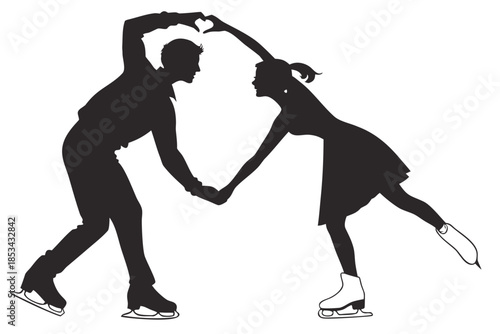 Couple ice skating silhouette vector illustration isolated on white background