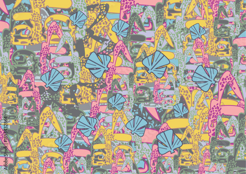 Bright funky backdrop created by geometric elements for textiles or covers. Textured autumn motifs for fashion trends, business concepts, fabrics, interior solutions, tiles, prints, wallpaper, posters