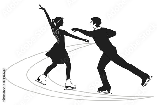 Couple ice skating silhouette vector illustration isolated on white background