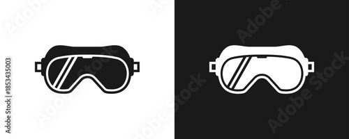 Protective Googgles Icon Set Glyph In White And Black Background