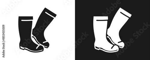 Safety Boots Icon Set Glyph In White And Black Background