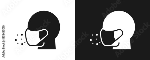 Face Mask Required Icon Set Glyph In White And Black Background