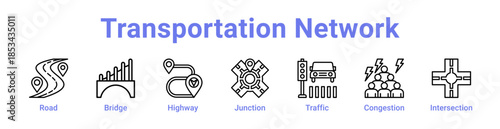 -Transportation Network Icon Banner and Collection