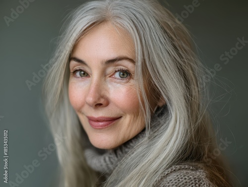 Smiling woman with long gra...