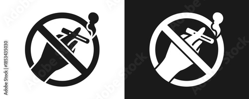 No Smoking Sign Icon Set Glyph In White And Black Background