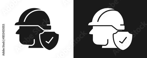 Safety Helmet Icon Set Glyph In White And Black Background