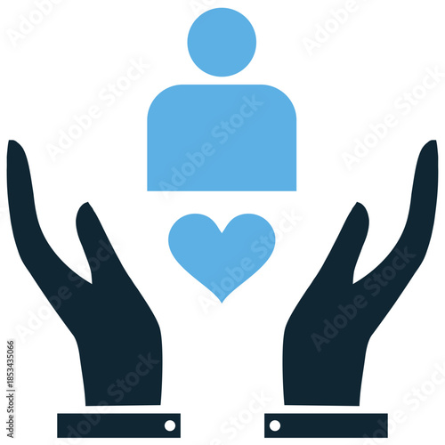 Caring icon vector for healthcare and charity designs. Ideal for illustrating empathy, support, nursing, kindness, and helping others in need.