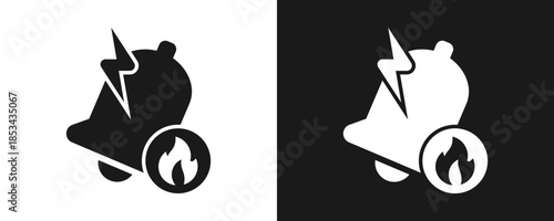 Fire Alarm Icon Set Glyph In White And Black Background