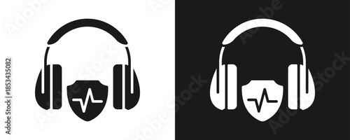 Ear Protection Icon Set Glyph In White And Black Background