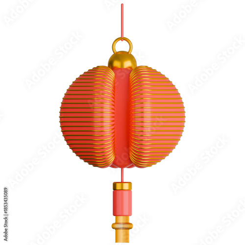 3D illustration of a traditional red and gold Chinese lantern.