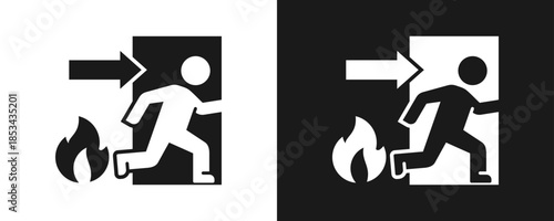 Evacuation Icon Set Glyph In White And Black Background