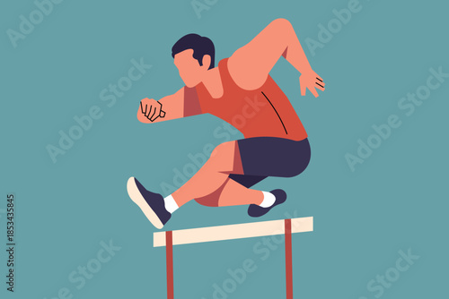 Dynamic illustration of a male athlete mid air during hurdle jump. Ideal for sports, fitness, and motion-themed creative projects.