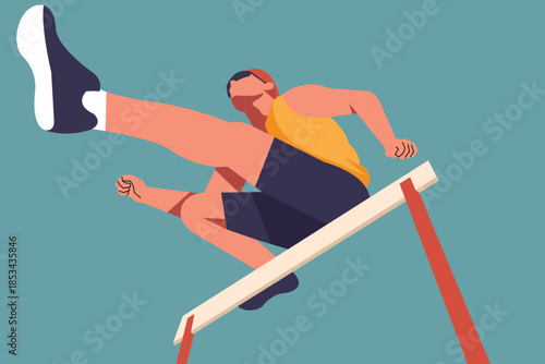 Stylized illustration of a male athlete jumping over a hurdle. Great for sports, fitness, and action themed designs.