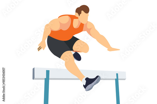 Illustration of a male athlete jumping over a hurdle. Ideal for sports, fitness, and action themed visuals.