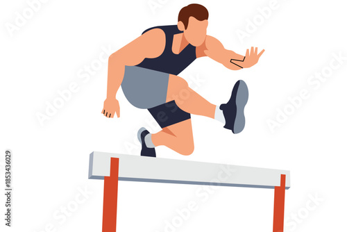 Illustration of a male athlete mid air during hurdle jump. Ideal for sports, fitness, and motion-themed designs.