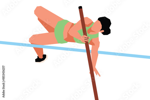 Stylized illustration of a pole vaulter mid air clearing the bar. Ideal for sports and motion themed designs.