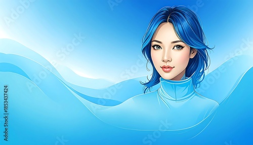 Stylish woman with blue hair