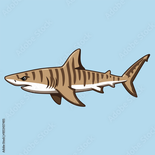 Tiger Shark Swimming with Characteristic Stripes - Animal Character Vector Illustration 