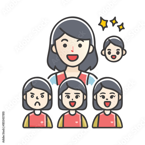 A housewife has various facial expressions
