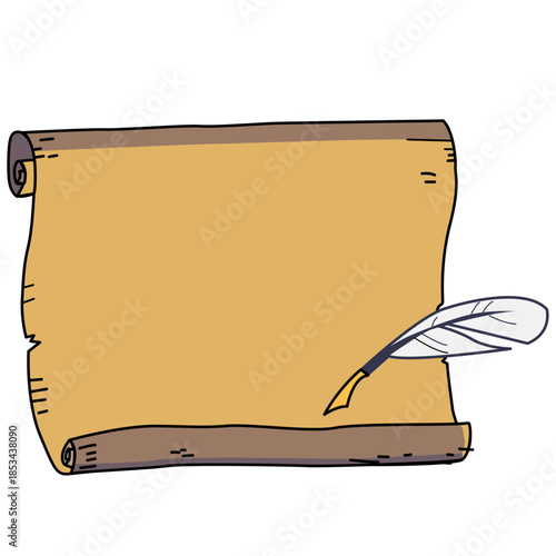 Antique Scroll with Quill Illustration. cartoon