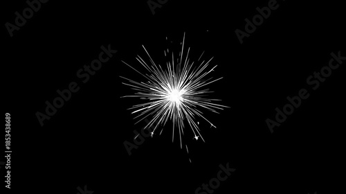 Dynamic white light burst effect against a deep black background, perfect for celebratory events, magic, or digital overlays.