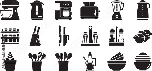 Kitchen essentials and cooking tools icons