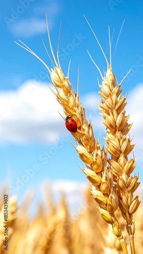 Wheat stalks with ladybug