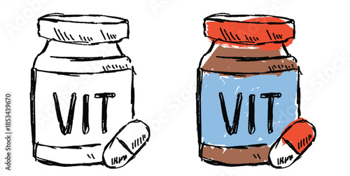 Grunge sketch handdrawn vitamin pill vector for medical posters. Ideal for illustrating supplements, pharmacy products, and raw artistic health designs.
