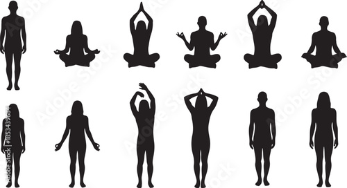 Various yoga poses for mindfulness and meditation practice