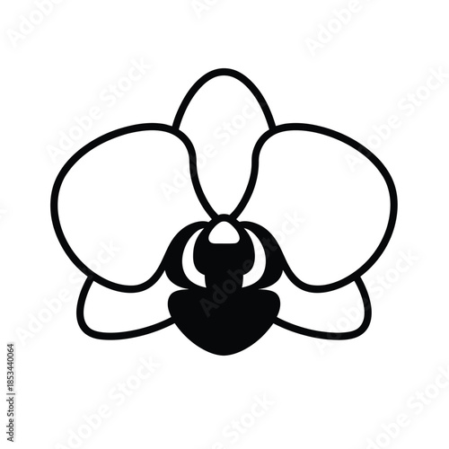 Elegant black and white minimalist outline icon of a beautiful orchid flower