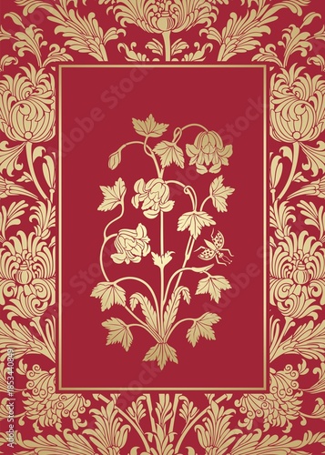wedding card design, paisley floral pattern , India	