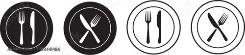 Plate with Fork and Knife Icon Set – Restaurant and Food Concept