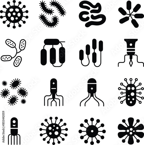 Diverse Collection of Microorganism and Virus Icons Keywords: virus, bacteria, microorganism