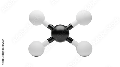 3D Molecule Model: Central Black Atom, Four White Atoms