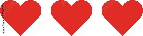 Three Red Hearts Arranged in a Row on White Background Keywords: heart, hearts, red, love