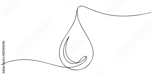 Continuous line drawing of drop. A drop of water or other liquid. One line drawing background. Vector illustration. Editable stroke, Water drop one line art, hand drawn fresh wet dew design drawing
