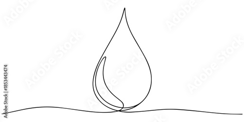 Continuous line drawing of drop. A drop of water or other liquid. One line drawing background. Vector illustration. Editable stroke, Water drop one line art, hand drawn fresh wet dew design drawing