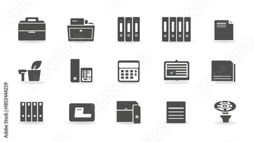 Office and Business Icons Set: Flat Design Symbols for Corporate Administration, Finance, Documents, and Productivity