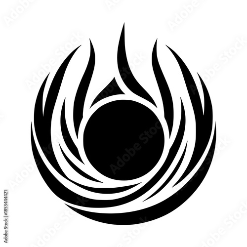 Abstract Black and White Circular Flame Wing Logo Design