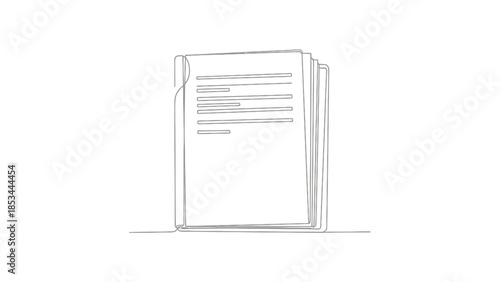 A minimalist line drawing of a stack of papers with text on a white background.