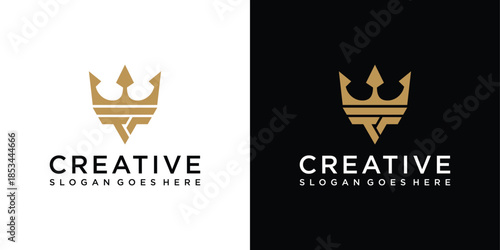 TF or FT initial letter logo design with crown icon vector.