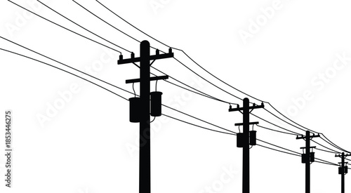 Power lines silhouette, utility poles, electric wires, electrical transmission, energy infrastructure, electrical poles, power distribution, 