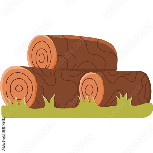 Stacked Logs on Green Grass Flat Illustration