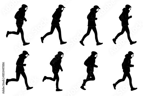 Cold Weather Runner Silhouette Pack – Winter Fitness Jogging Vector Clipart